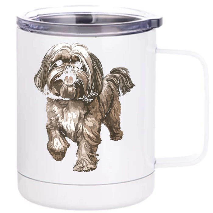 Shih Tzu Dog Animal Face Graphic For Men Women Girl Front & Back 12oz Stainless Steel Tumbler Cup