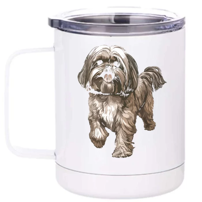 Shih Tzu Dog Animal Face Graphic For Men Women Girl Front & Back 12oz Stainless Steel Tumbler Cup