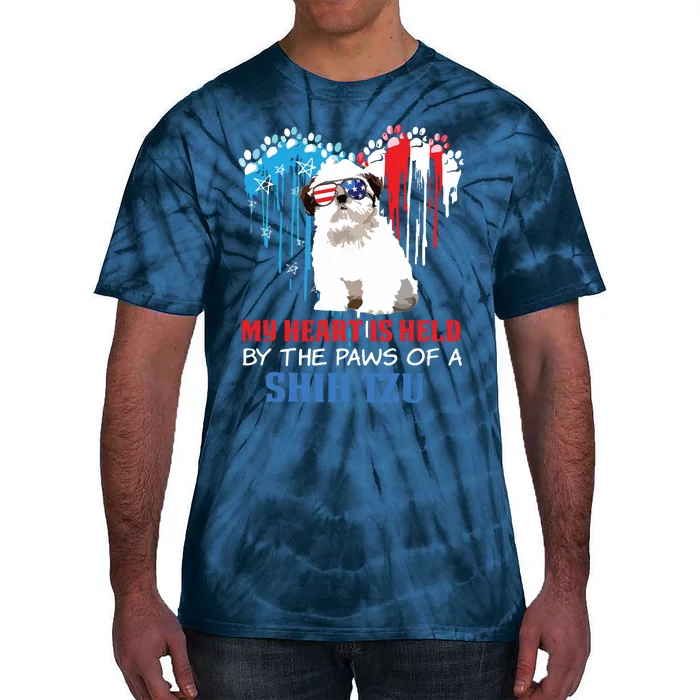 Shih Tzu Dog Heart 4th Of July Dog Lover USA Flag Men Women Tie-Dye T-Shirt