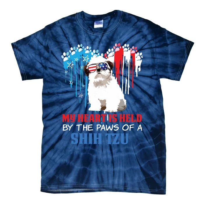 Shih Tzu Dog Heart 4th Of July Dog Lover USA Flag Men Women Tie-Dye T-Shirt