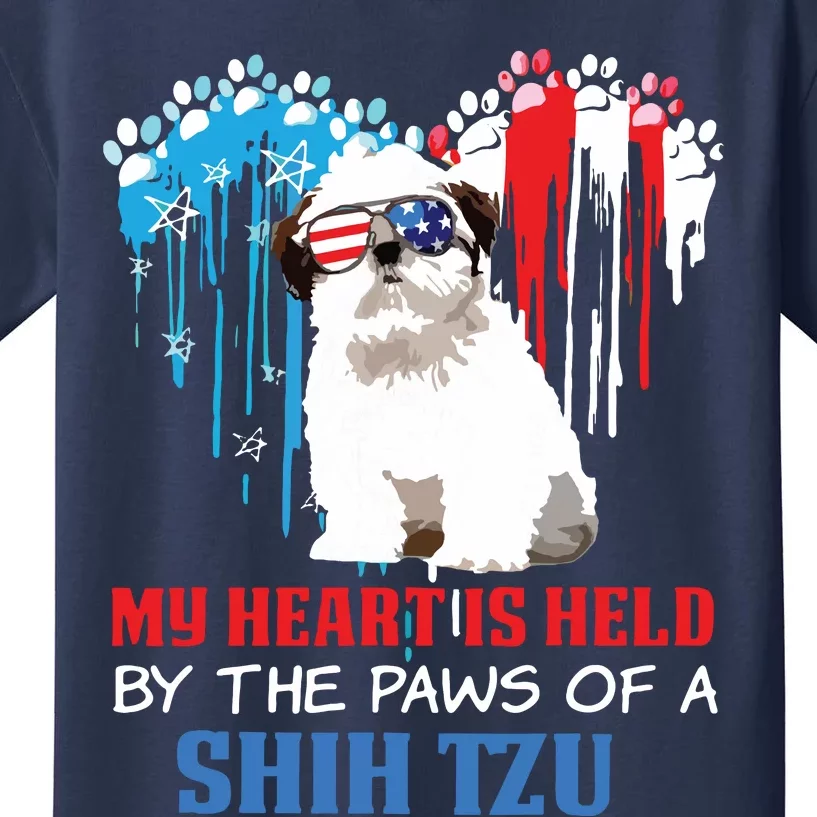 Shih Tzu Dog Heart 4th Of July Dog Lover USA Flag Men Women Kids T-Shirt