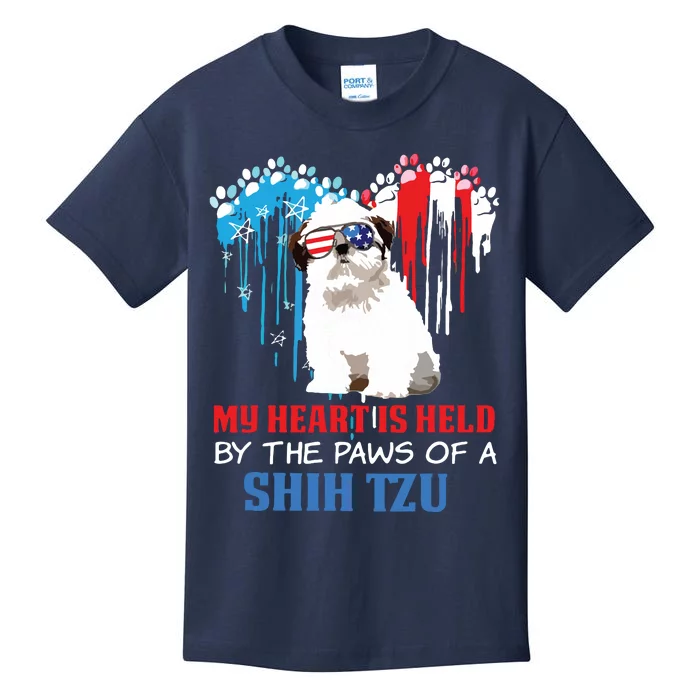 Shih Tzu Dog Heart 4th Of July Dog Lover USA Flag Men Women Kids T-Shirt