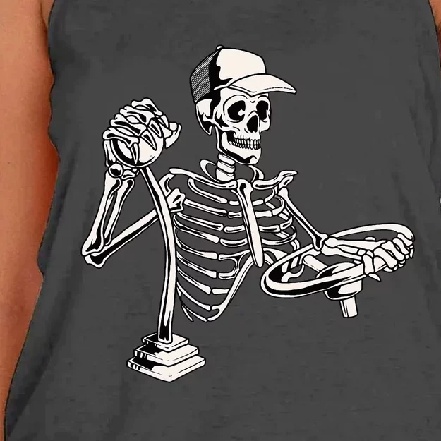 Skeleton Truck Driver Funny Big Trucking Trucker Women's Knotted Racerback Tank