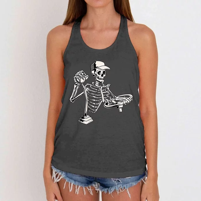 Skeleton Truck Driver Funny Big Trucking Trucker Women's Knotted Racerback Tank