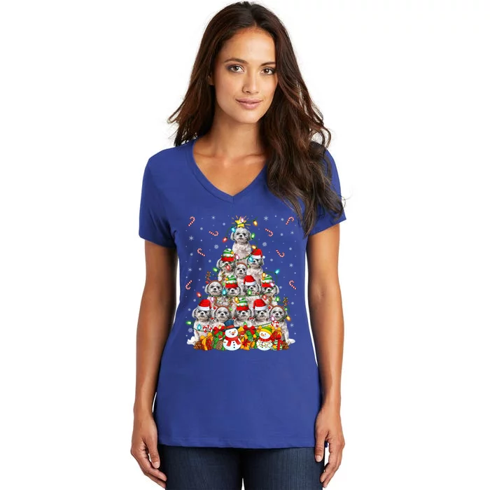 Shih Tzu Dog Xmas Lighting Tree Santa Shih Tzu Christmas Funny Gift Women's V-Neck T-Shirt