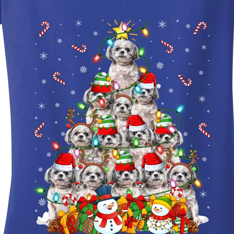 Shih Tzu Dog Xmas Lighting Tree Santa Shih Tzu Christmas Funny Gift Women's V-Neck T-Shirt