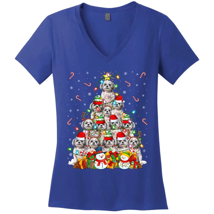 Shih Tzu Dog Xmas Lighting Tree Santa Shih Tzu Christmas Funny Gift Women's V-Neck T-Shirt