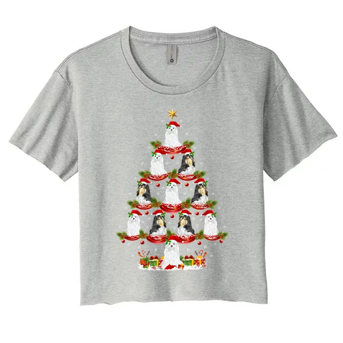 Shih Tzu Dog Xmas Tree Lighting Shih Tzu Christmas Tree Cool Gift Women's Crop Top Tee