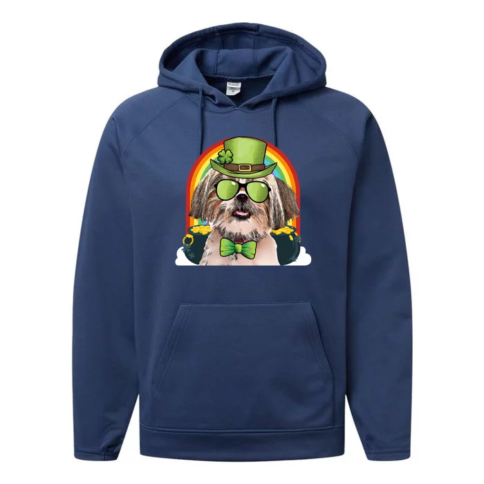 Shih Tzu Dog Leprechaun Funny St Patricks Day Gift Performance Fleece Hoodie