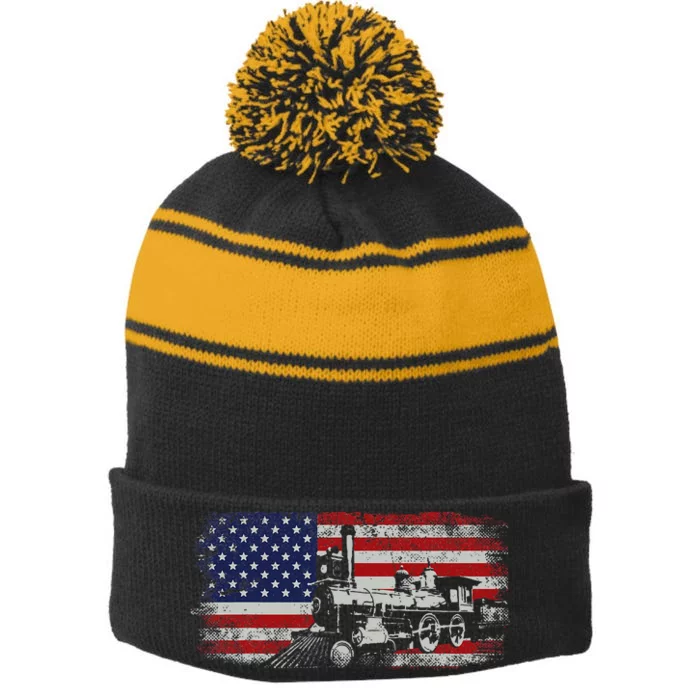 Steam Train Driver Trainspotting Locomotive Stripe Pom Pom Beanie