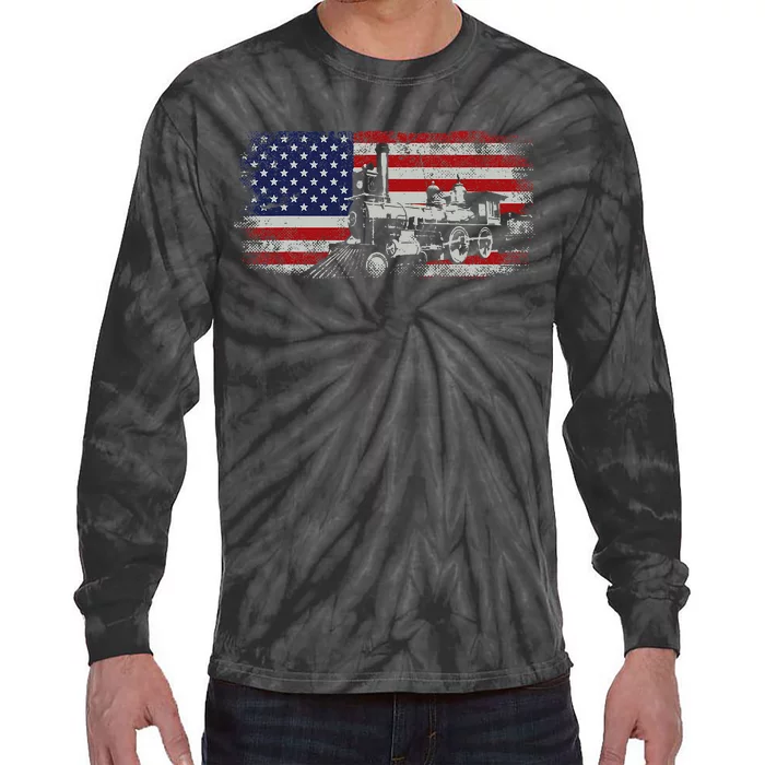 Steam Train Driver Trainspotting Locomotive Tie-Dye Long Sleeve Shirt