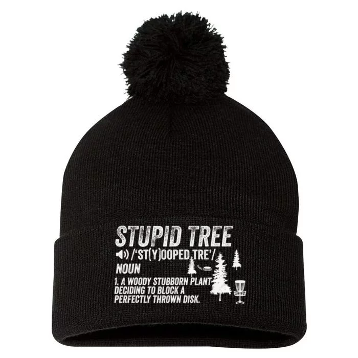 Stupid Tree Disc Golf Basket Retro Frisbee Golfing Golfer Pom Pom 12in Knit Beanie