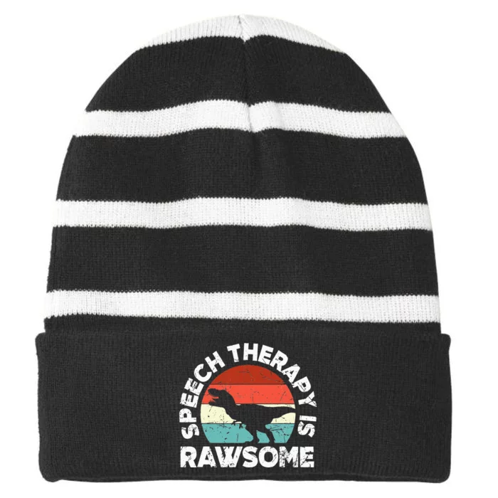 SLP Therapy Dinosaur Rawsome Speech Language Pathologist Striped Beanie with Solid Band