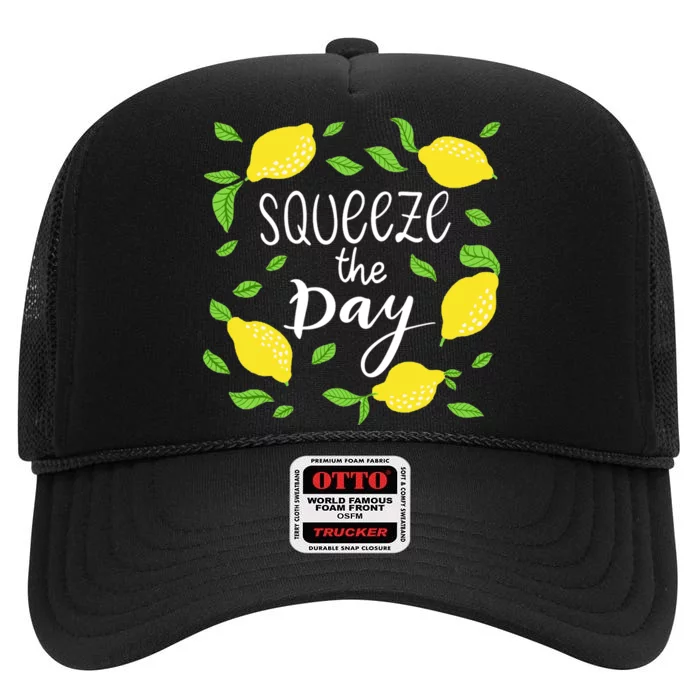 Squeeze The Day Lemons Quote High Crown Mesh Trucker Hat