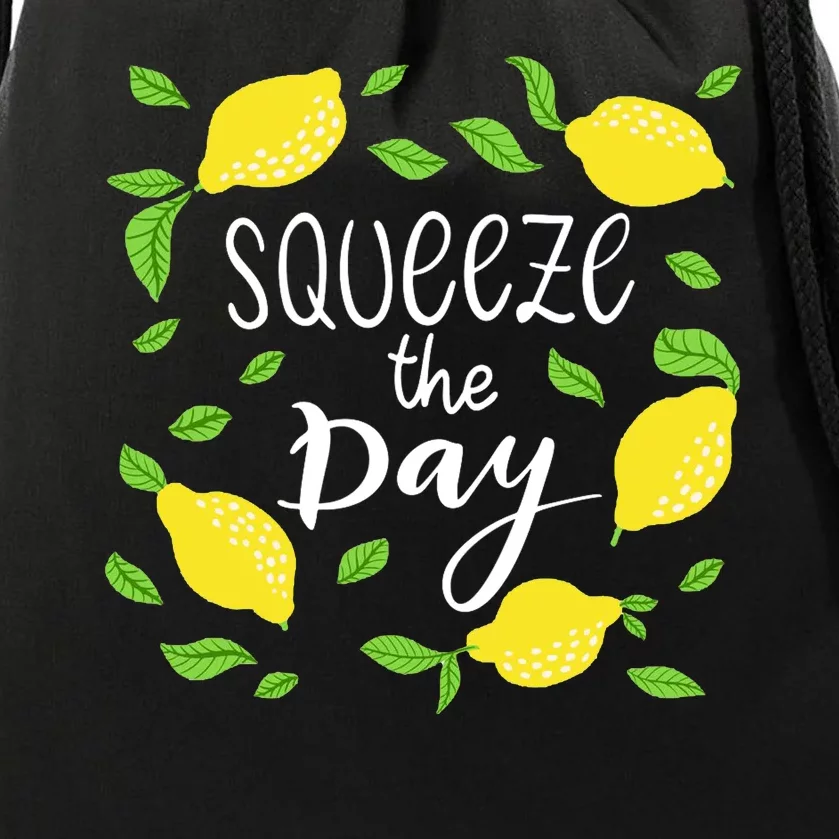 Squeeze The Day Lemons Quote Drawstring Bag