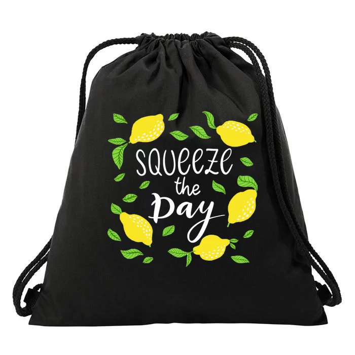 Squeeze The Day Lemons Quote Drawstring Bag