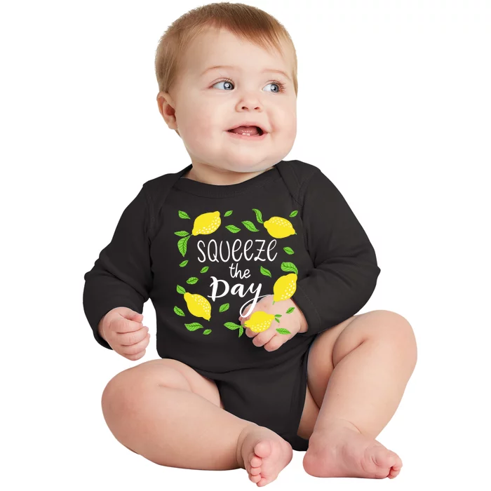 Squeeze The Day Lemons Quote Baby Long Sleeve Bodysuit