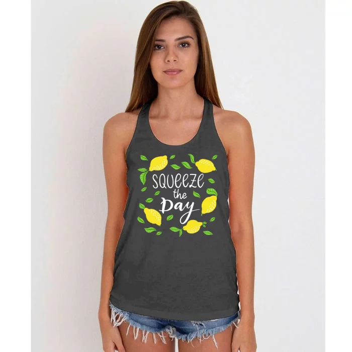 Squeeze The Day Lemons Quote Women's Knotted Racerback Tank