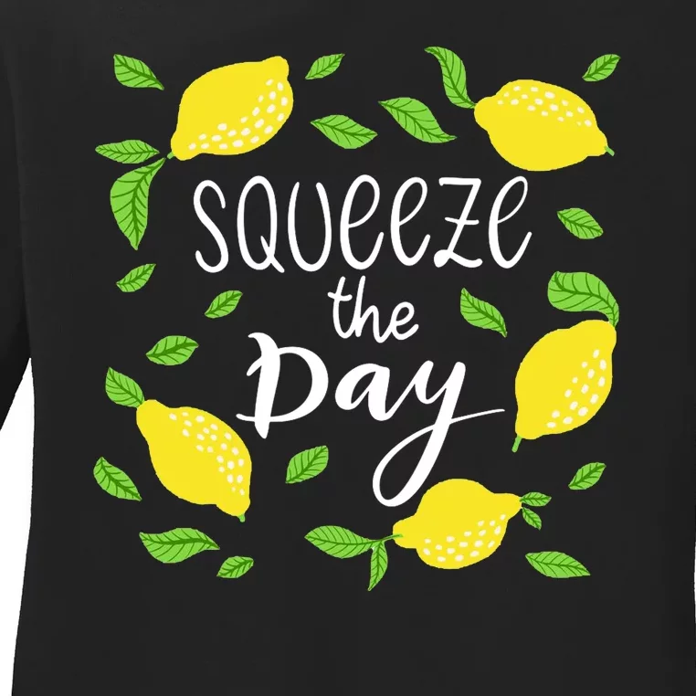 Squeeze The Day Lemons Quote Ladies Long Sleeve Shirt