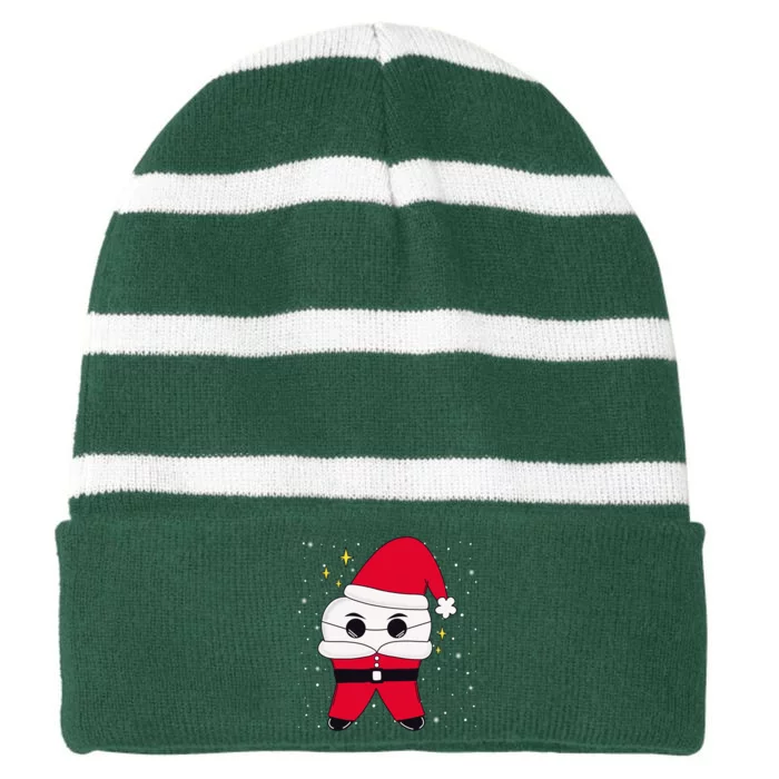 Santa Tooth Dentist Christmas Gift Striped Beanie with Solid Band