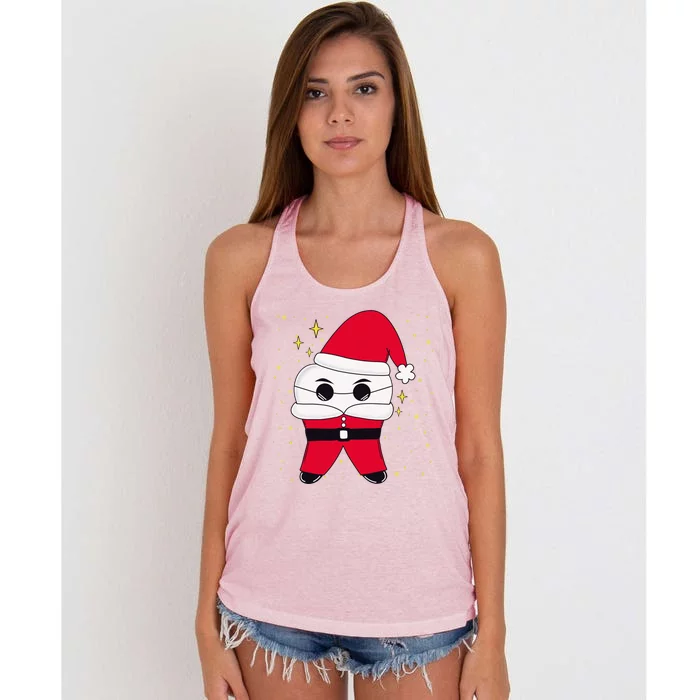 Santa Tooth Dentist Christmas Gift Women's Knotted Racerback Tank