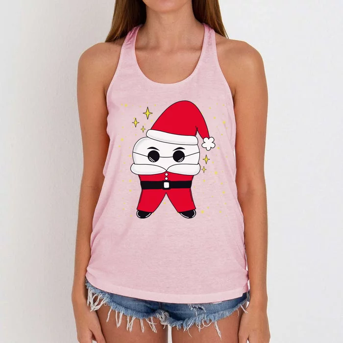 Santa Tooth Dentist Christmas Gift Women's Knotted Racerback Tank