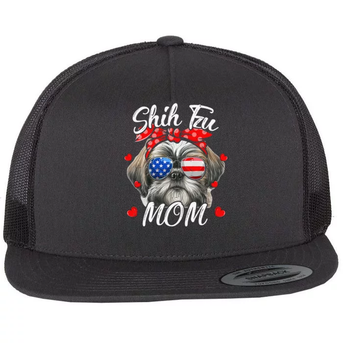 Shih Tzu Dog Mom Shih Tzu Mama Puppy Wo Mother's Day Flat Bill Trucker Hat