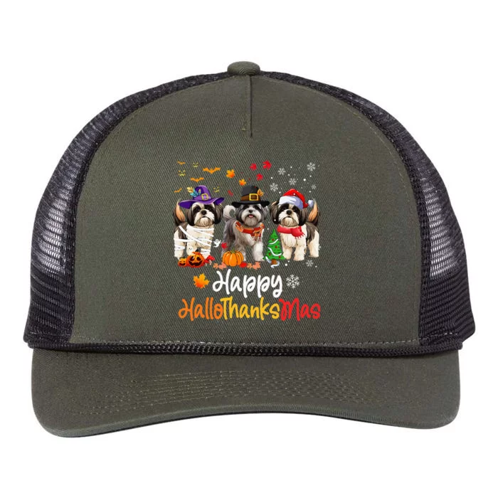 Shih Tzu Dog Halloween Christmas Happy Hallothanksmas Retro Rope Trucker Hat Cap