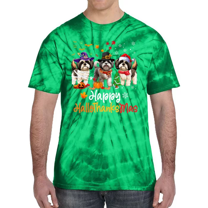 Shih Tzu Dog Halloween Christmas Happy Hallothanksmas Tie-Dye T-Shirt