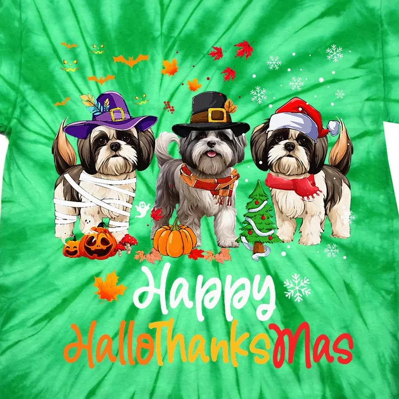 Shih Tzu Dog Halloween Christmas Happy Hallothanksmas Tie-Dye T-Shirt