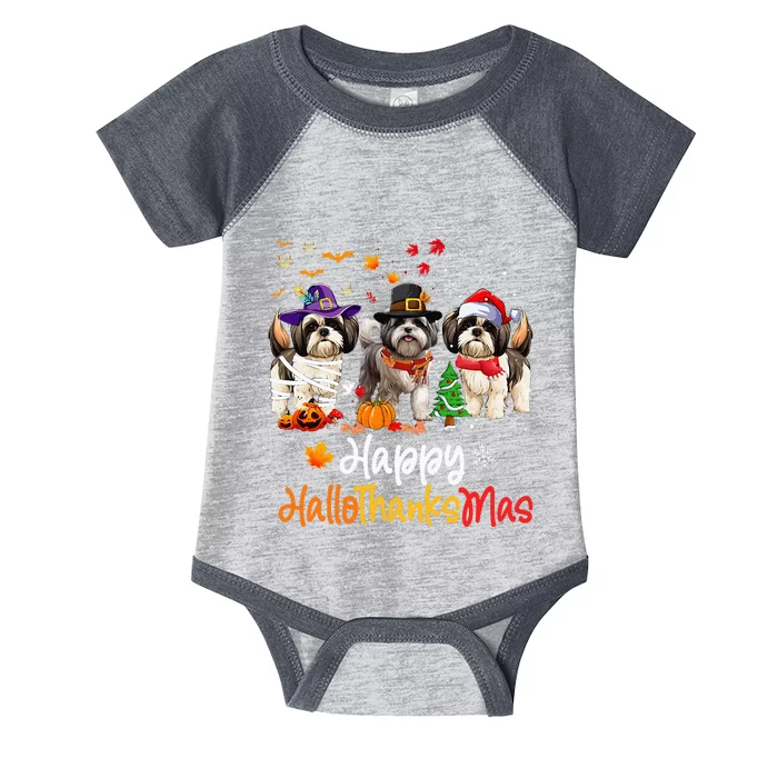 Shih Tzu Dog Halloween Christmas Happy Hallothanksmas Infant Baby Jersey Bodysuit