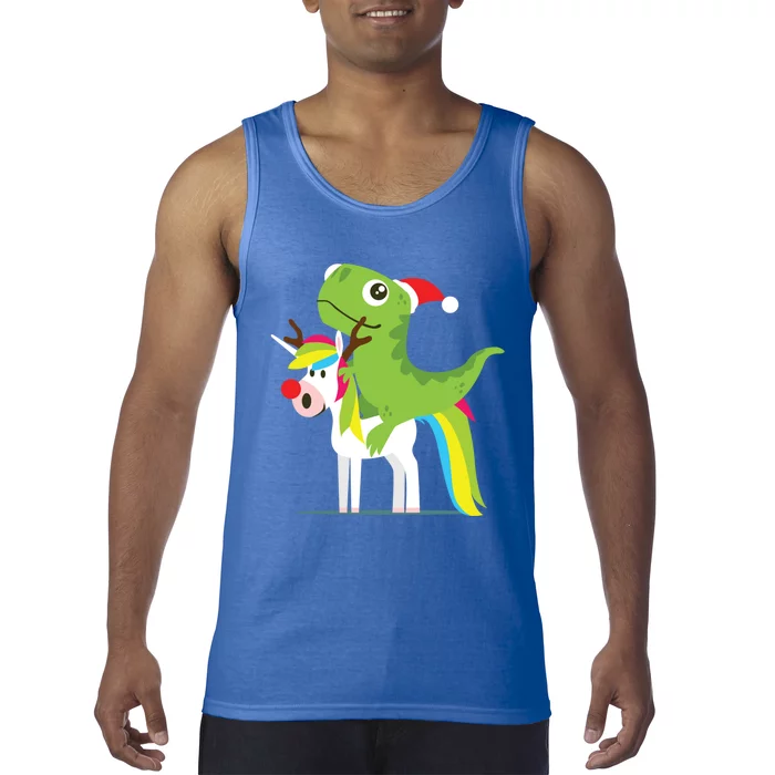 Santasaurus Trex Dinosaur Riding Reindeer Unicorn Christmas Gift Tank Top