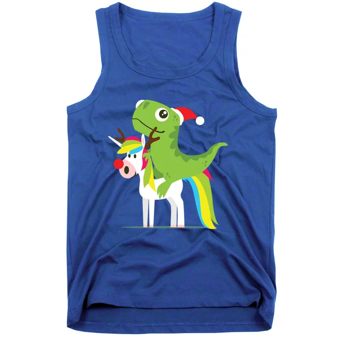 Santasaurus Trex Dinosaur Riding Reindeer Unicorn Christmas Gift Tank Top