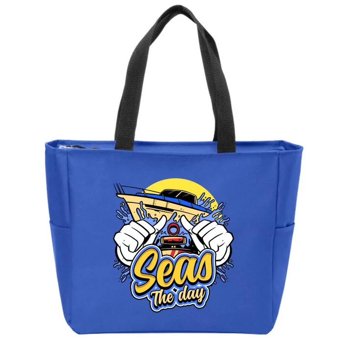 Seas The Day Compass Ocean Maritime Sealife Gift Zip Tote Bag