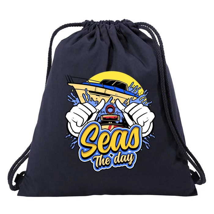 Seas The Day Compass Ocean Maritime Sealife Gift Drawstring Bag