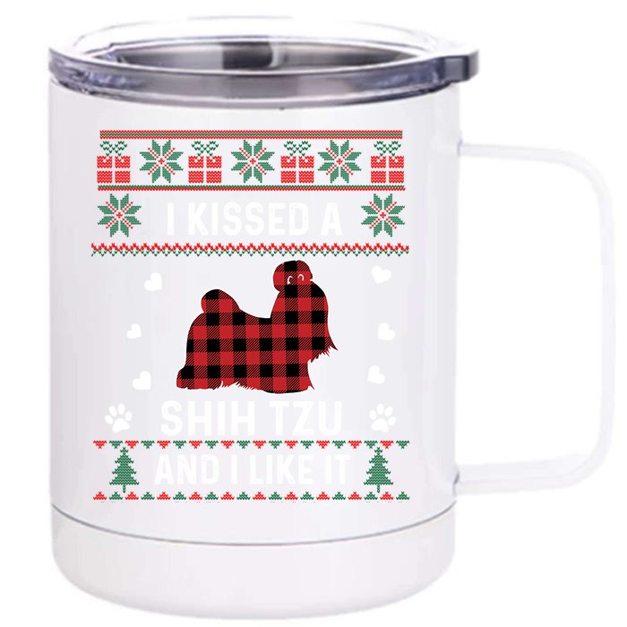 Shih Tzu Dog Lover Funny Gift Shih Tzu Dog Ugly Christmas Sweater Gift Front & Back 12oz Stainless Steel Tumbler Cup