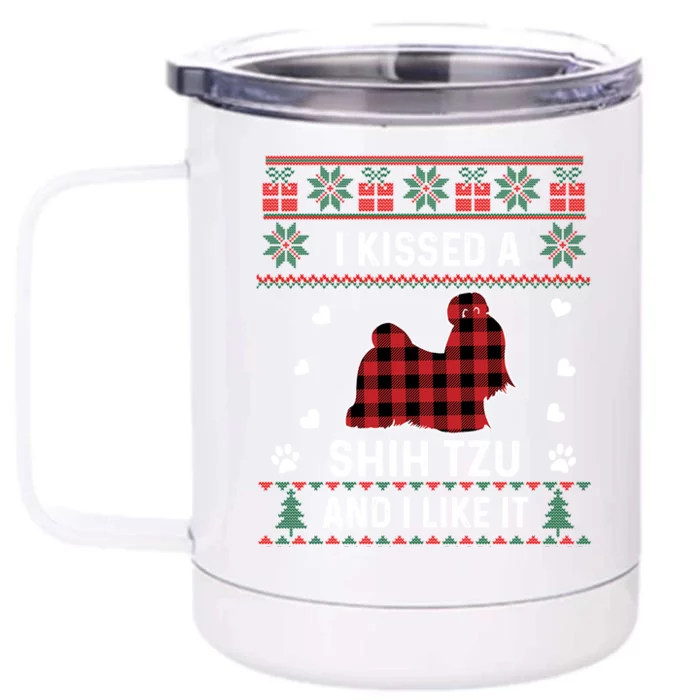 Shih Tzu Dog Lover Funny Gift Shih Tzu Dog Ugly Christmas Sweater Gift Front & Back 12oz Stainless Steel Tumbler Cup