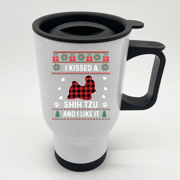 Shih Tzu Dog Lover Funny Gift Shih Tzu Dog Ugly Christmas Sweater Gift Front & Back Stainless Steel Travel Mug