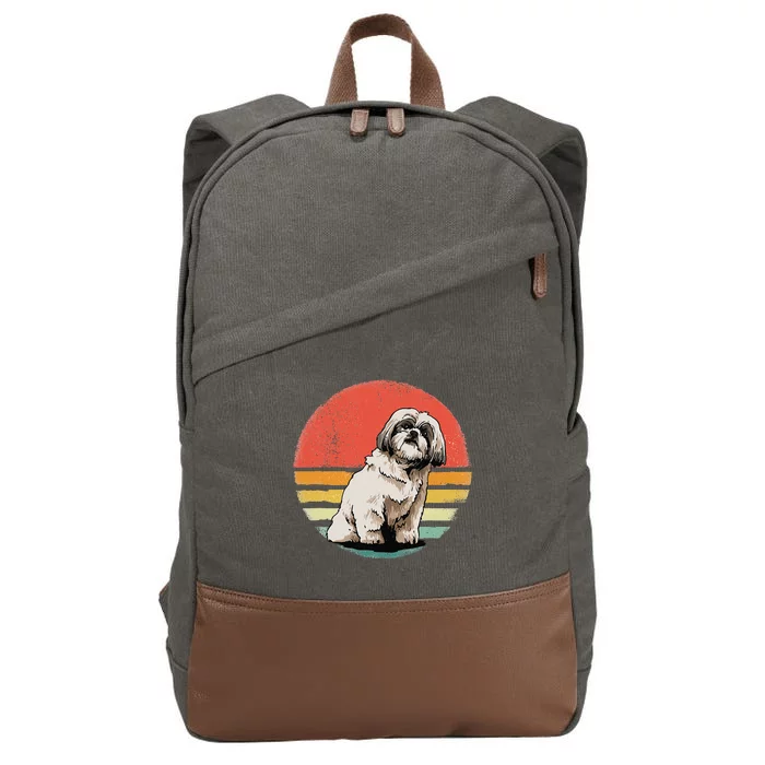 Shih Tzu Dog Retro Vintage Sunset Pet Shih Tzu Breed Lover Cotton Canvas Backpack