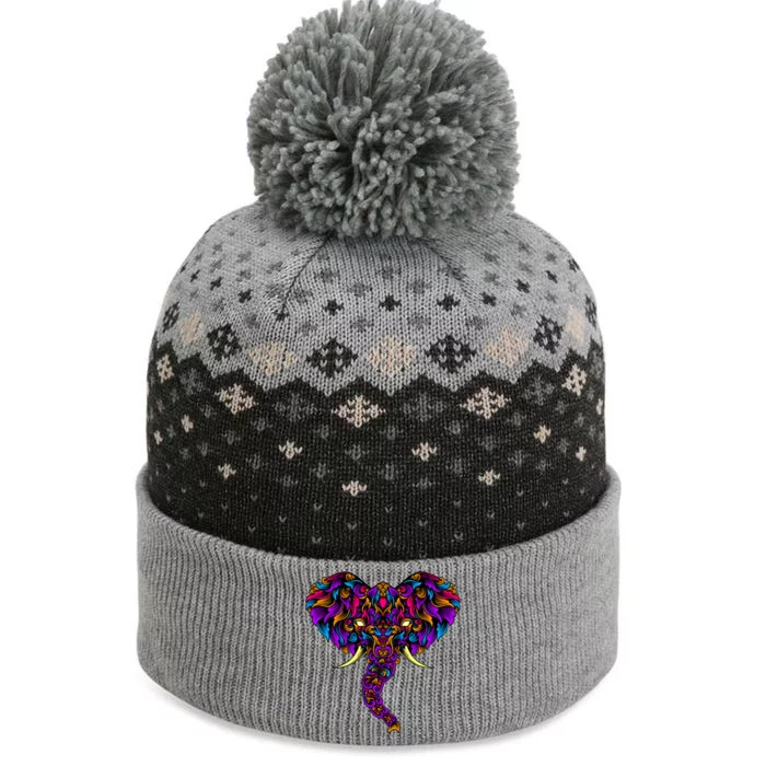 Save The Elephants Ornate Colorful Elephant Head The Baniff Cuffed Pom Beanie