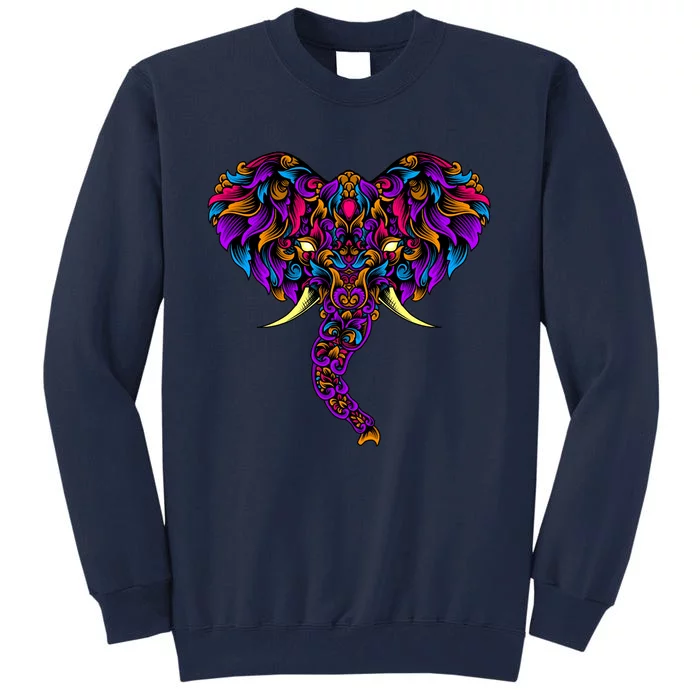 Save The Elephants Ornate Colorful Elephant Head Tall Sweatshirt