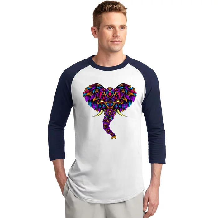 Save The Elephants Ornate Colorful Elephant Head Baseball Sleeve Shirt