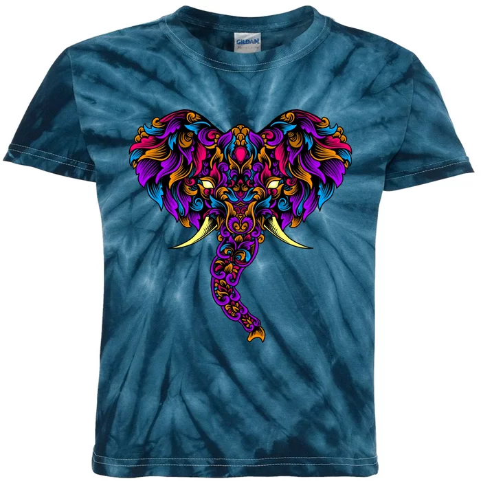 Save The Elephants Ornate Colorful Elephant Head Kids Tie-Dye T-Shirt