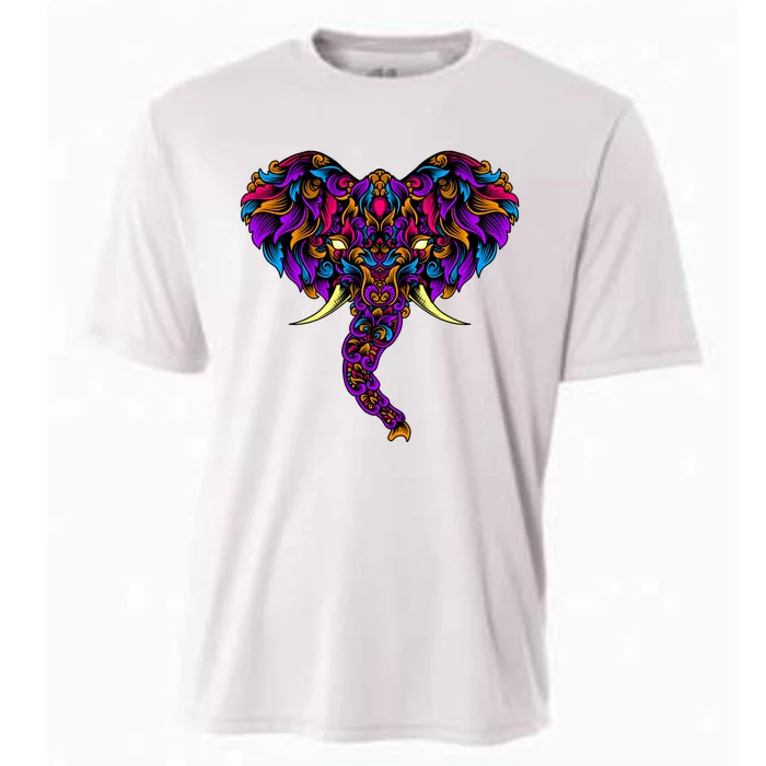 Save The Elephants Ornate Colorful Elephant Head Cooling Performance Crew T-Shirt