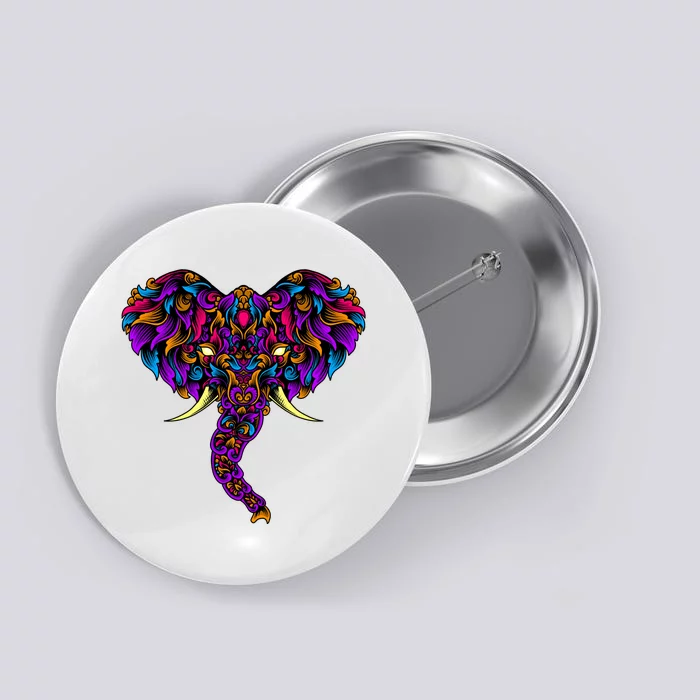 Save The Elephants Ornate Colorful Elephant Head Button