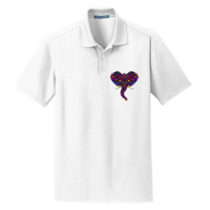 Save The Elephants Ornate Colorful Elephant Head Dry Zone Grid Performance Polo