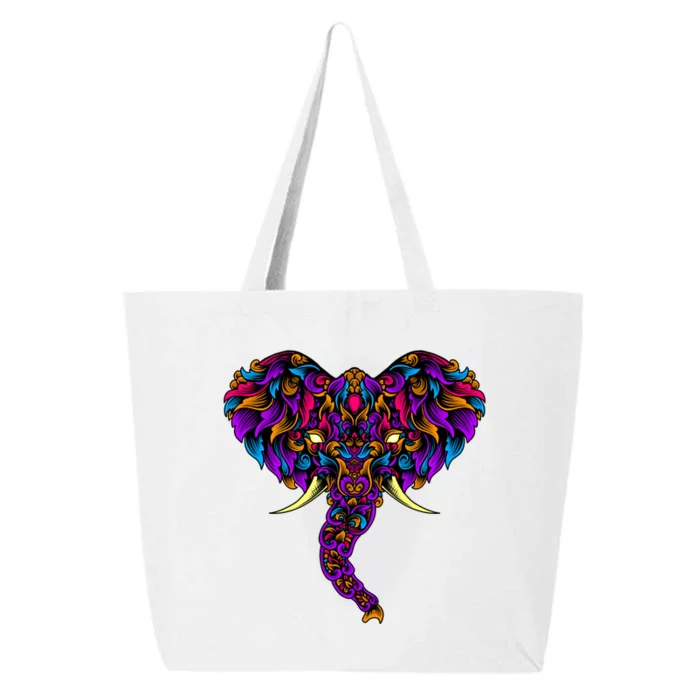 Save The Elephants Ornate Colorful Elephant Head 25L Jumbo Tote