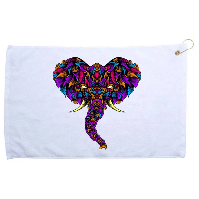 Save The Elephants Ornate Colorful Elephant Head Grommeted Golf Towel