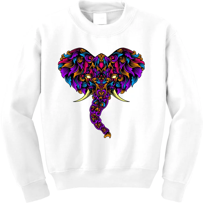 Save The Elephants Ornate Colorful Elephant Head Kids Sweatshirt