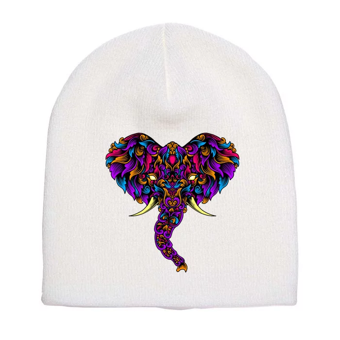 Save The Elephants Ornate Colorful Elephant Head Short Acrylic Beanie